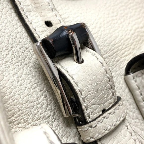 Auth GUCCI 370833 Bamboo Backpack Leather WhiteBased/SilverHardware main image 7